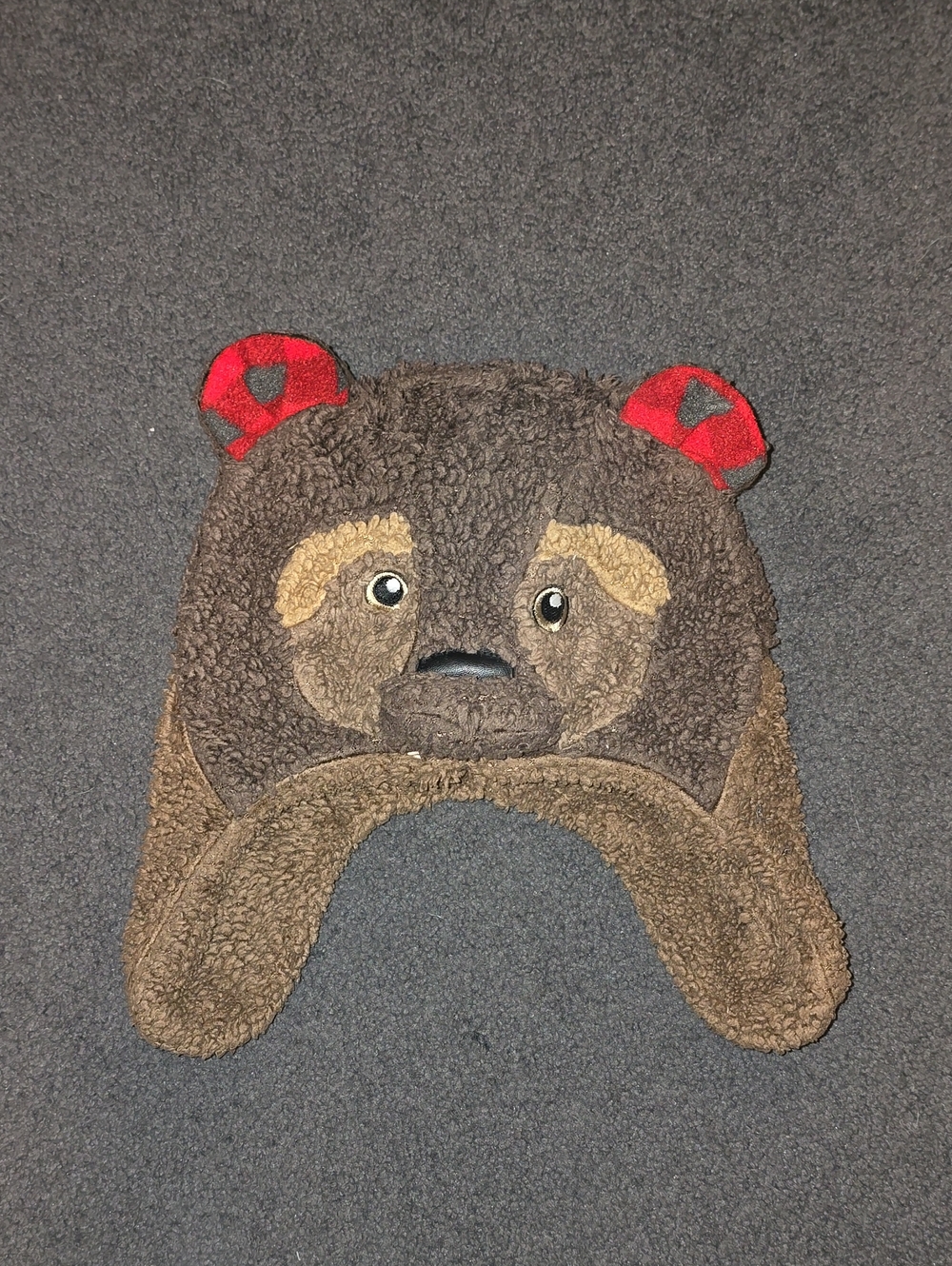 GAP Kids Brown Bear Plush Hat with Red Ear Accents